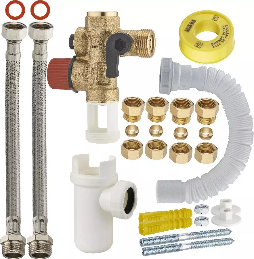 Kit Complet De Raccordement Facile (sans Soudure 1/2' NOYON & THIEBAULT - Ø Tube Cuivre 14 Et 16 Mm) De Chauffe-eau Avec Groupe De Sécurité Droit - 7721-ECOC1