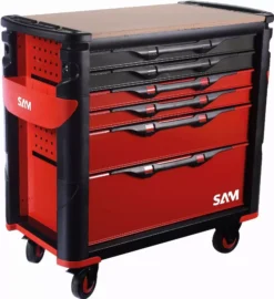 Servante Extra Large XL 6 Tiroirs SAM OUTILLAGE Rouge Plateau Bois - 416-BXL