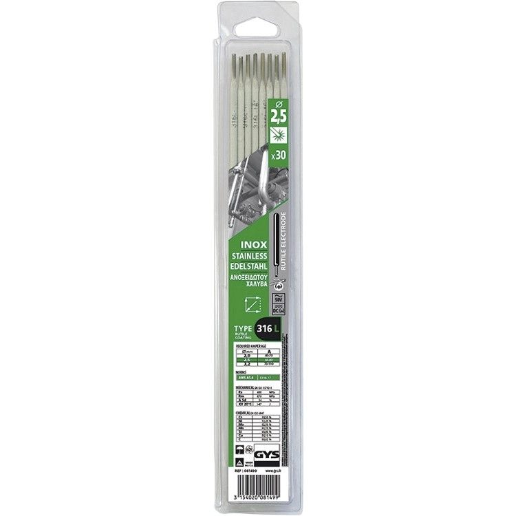 Blister De 30 électrodes GYS Inox 316L Ø2.5 Mm - 081499