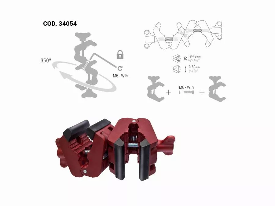Pince Multiclamp Double Fixe PIHER Saillie 18-48 Mm - 34054